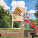 Abenteuer-Spielturm „Luis“ im Aktionsset – 125cm Podesthöhe – Holz Natur inkl. Rutsche & Kletterwand