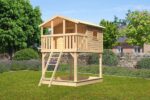 Abenteuer-Stelzenhaus „Benjamin“ – 150cm Podesthöhe – Holz Natur inkl. Terrasse & Sandkasten