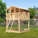 Abenteuer-Stelzenhaus „Benjamin“ – 150cm Podesthöhe – Holz Natur inkl. Terrasse & Sandkasten