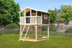 Abenteuer-Stelzenhaus „Benjamin“ – 150cm Podesthöhe – Terragrau inkl. Terrasse & Sandkasten