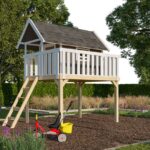 Abenteuer-Stelzenhaus „Fidel“ – 150cm Podesthöhe – Terragrau inkl. großer Terrasse