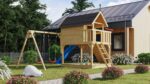 Abenteuer-Stelzenhaus „Fidel“ XXL-Aktionsset – 150cm Podesthöhe – Holz Natur inkl. Doppelschaukel & Kletterrampe