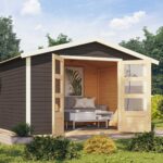 Großes Gerätehaus „Amberg 5" Satteldach modern aus Holz in Terragrau