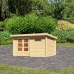 Modernes Blockbohlenhaus „Bastrup 8" Pultdach aus Holz in Natur