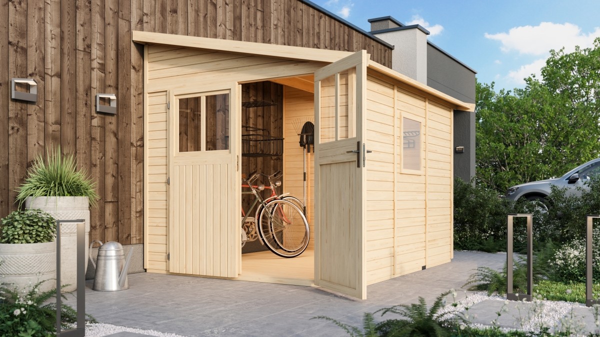 geratehaus-bomlitz-3-natur-pultdach-holz-238x268 Modernes Gerätehaus „Bomlitz 3" Pultdach aus Holz in Natur – Image 1