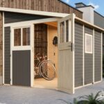 Modernes Gerätehaus „Bomlitz 3" Pultdach aus Holz in Terragrau