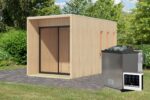 Chalet sauna de luxe moderne « Miramar » avec vestibule – Parois 73 mm avec poêle 9 kW & commande inclus – Image 2