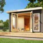 Luxus-Saunahaus „Mainburg 3" mit XXL-Vorraum – 38mm Terragrau inkl. 9kW Ofen