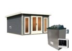 Chalet sauna de luxe « Mainburg 3 » avec vestibule XXL – 38 mm Gris terre avec poêle 9 kW inclus – Image 3