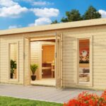 Großes Saunahaus „Mainburg 4" mit XXL-Vorraum – 38mm Wandstärke (Natur)