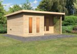 Grand chalet sauna « Mainburg 5 » avec vestibule XXL & terrasse – 38 mm bois naturel – Image 2
