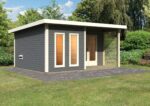 Chalet sauna de luxe « Mainburg 5 » avec vestibule XXL & terrasse – 38 mm gris terre – Image 2